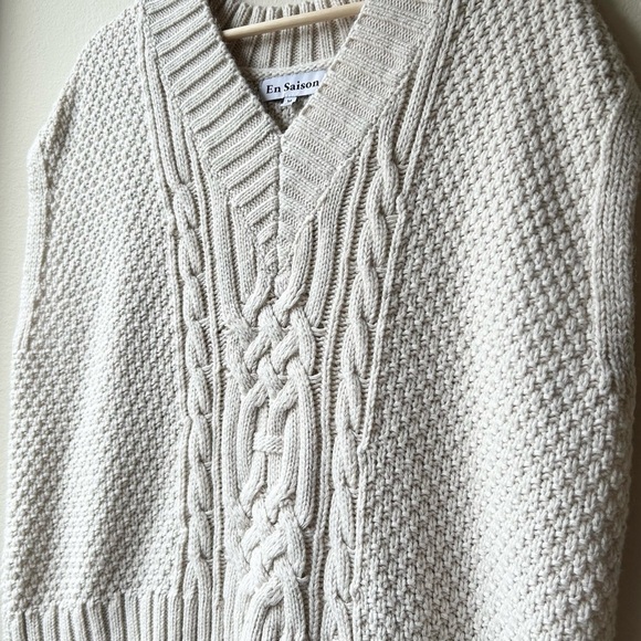 En Saison Alisa Natural Ivory Cream V-Neck Cable-Knit Sweater Vest Sz M - Picture 7 of 16